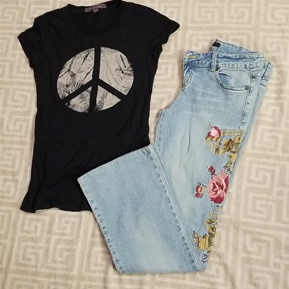 Heart Moon Star Floral Embroidered Jeans